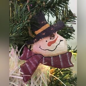 Festive Snowman Ornament with Purple Scarf